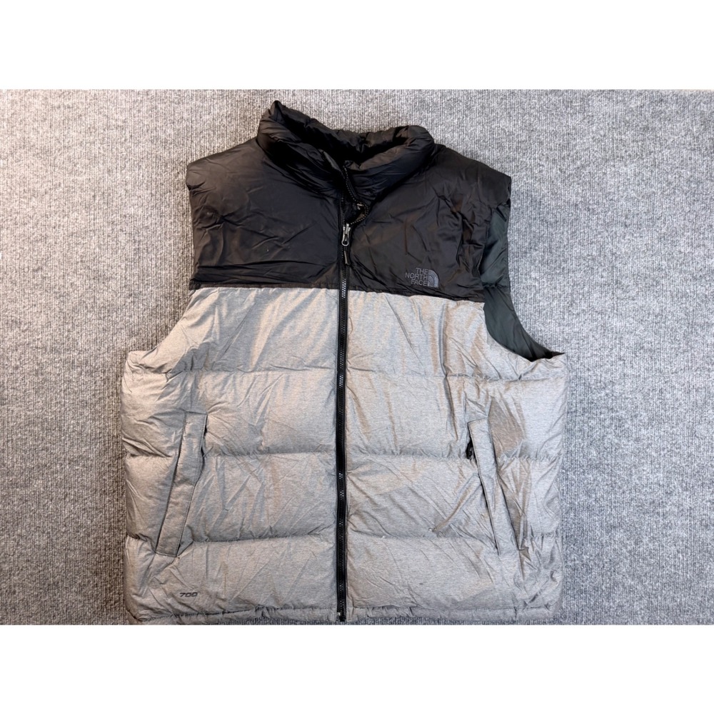 The North Face Nuptse 700 Puffer Vest Mens XXL Gray Black Down Insulated NF00C76